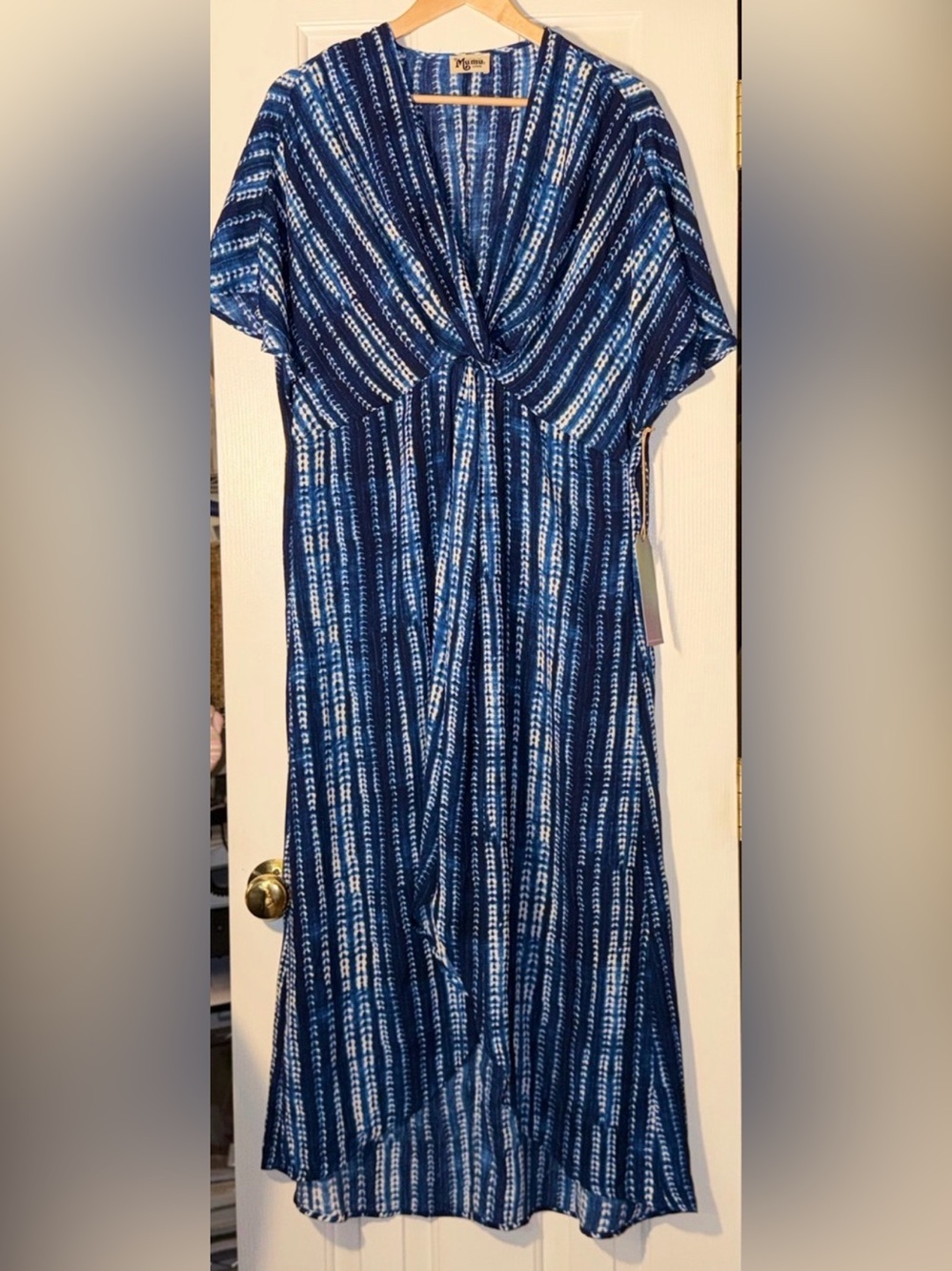 NWT Show Me Your Mumu Get Twisted Maxi Dress Blue Wagon Wheel Cloud L